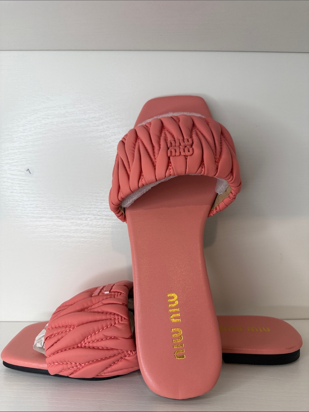 Miu Miu Coral Quilted Braided Slide Sandals